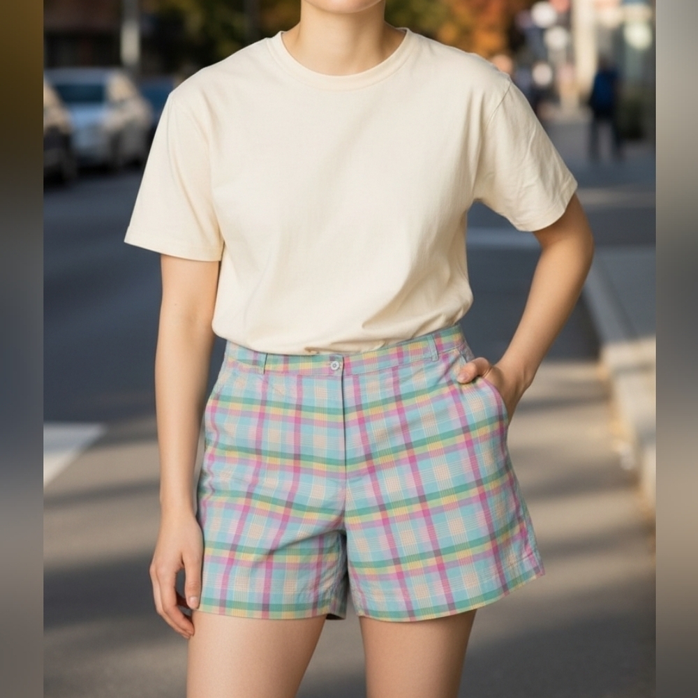 Crown & Ivy Green And Pink Multicolor Plaid Shorts Size 22W